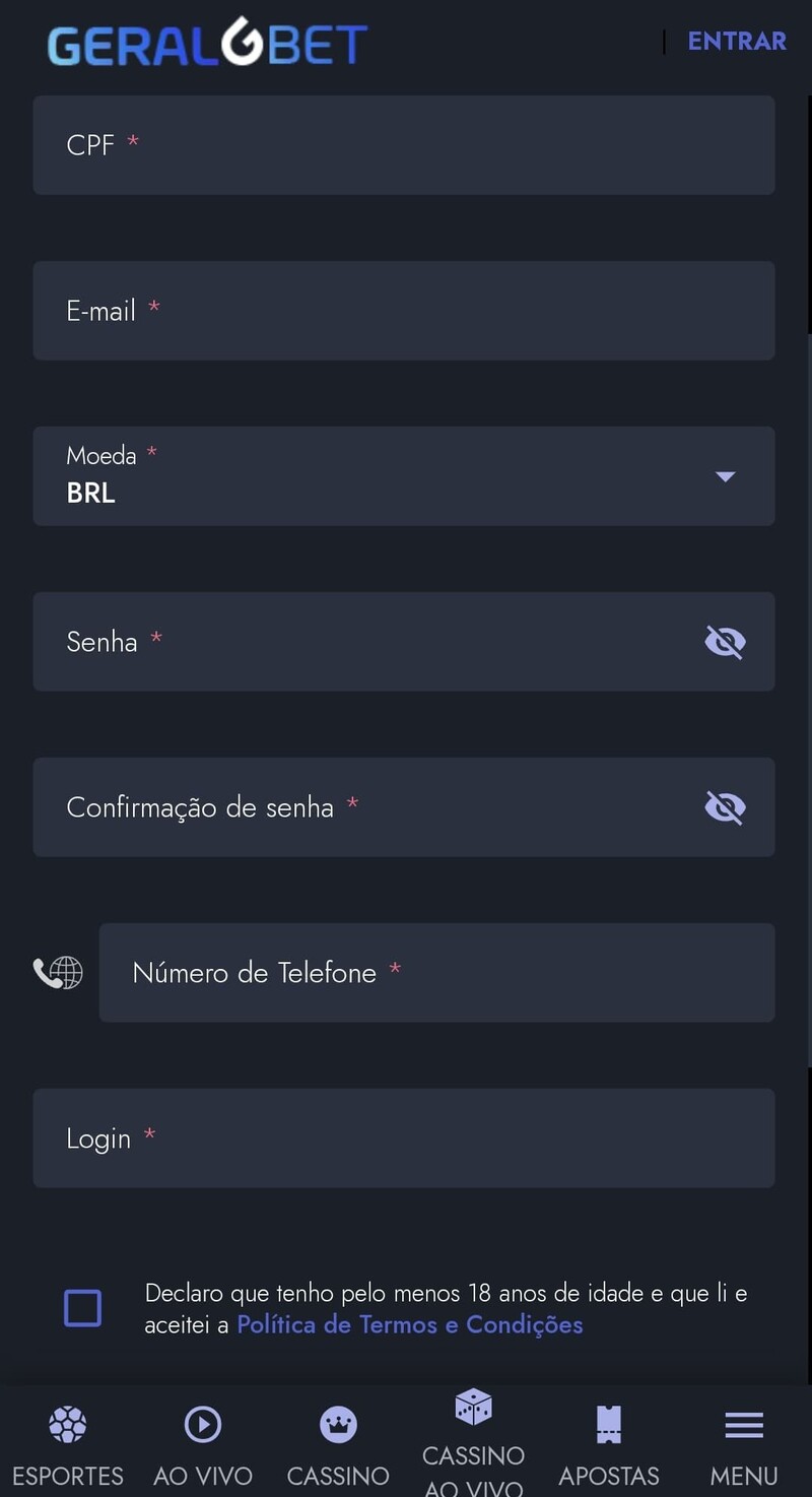 Como se registar no Geraltbet