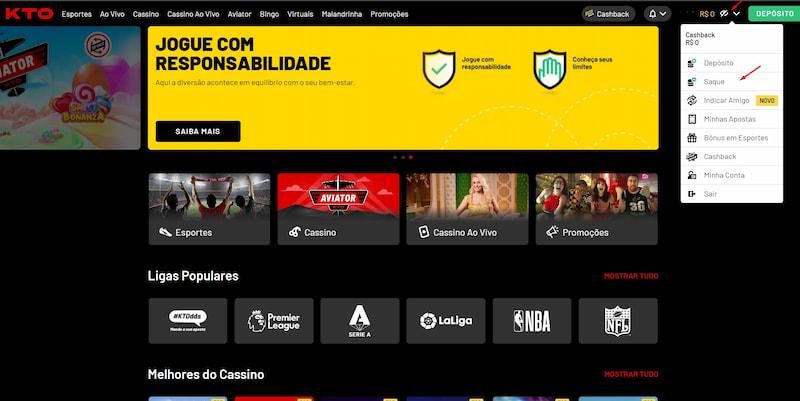 retirada de fundos no cassino KTO
