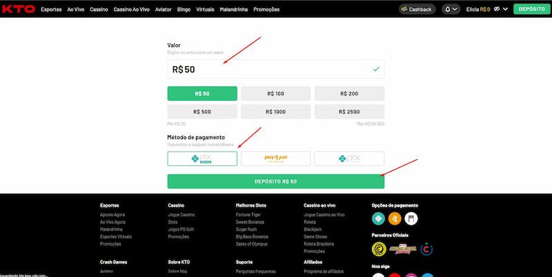 depósito no cassino KTO